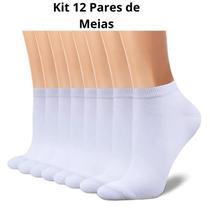 Kit 12 Pares Meias Brancas Escolar Básicas Unissex Adulto ou Infantil Calça do 34 ao 39 Conforto Algodão para o Dia a Dia com Punho Ajustado