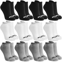Kit 12 Pares Meias Cano Curto Soquete Algodão Sport Academia Cor:Todas PretasTamanho:G - 39 a 43 - Flat Socks