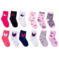 Kit 12 Pares Meias Infantil Menina Cano Longo Estampadas - Hangar Moriah Kit 12 Pares Meias Infantil Menina Cano Longo Estampadas - Hangar Moriah