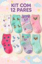 Kit 12 pares meias infantil meninas 6 a 8 anos com antiderrapante