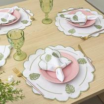 Kit 12 Pçs 6 Lugares Mesa Posta Sousplat Jogo Americano Costela de Adão Bordado Kit 12 Pçs 6 Lugares Mesa Posta Sousplat Jogo Americano Costela de Adão Bordado