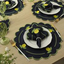 Kit 12 Pçs 6 Lugares Mesa Posta Sousplat Jogo Americano Limão Siciliano Bordado Kit 12 Pçs 6 Lugares Mesa Posta Sousplat Jogo Americano Limão Siciliano Bordado