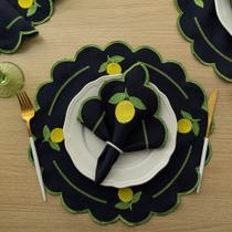 Kit 12 Pçs 6 Lugares Mesa Posta Sousplat Jogo Americano Limão Siciliano Bordado Kit 12 Pçs 6 Lugares Mesa Posta Sousplat Jogo Americano Limão Siciliano Bordado