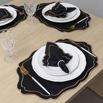 Kit 12 Pçs 6 Lugares Mesa Posta Sousplat Jogo Americano Realeza Bordado Dourado