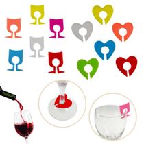 Kit 12 Pçs Marcador de Taça de Vinho Identificador Copo Drink Decorativo Silicone Coração E Taça