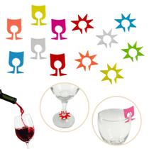 Kit 12 Pçs Marcador de Taça de Vinho Identificador Copo Drink Decorativo Silicone Sol E Taça
