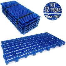 Kit 12 Pçs Pallet Estrado Plástico 2,5 x 25x50 Azul Multiuso - SNM PLÁSTICOS