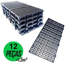 Kit 12 Pçs Pallet Plástico Estrado 2,5 x 25x50 Cm Cor Preto - Piso Multiuso - SNM PLÁSTICOS