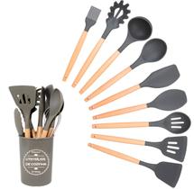 Kit 12 Pçs Silicone Cabo Madeira Utensílios Cozinha Colher