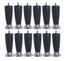 Kit 12 Pé Cama Box Queen Bipart Baú Rubi Preto cromado 12cm