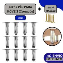 Kit 12 Pé Para Móveis Armários Regulável Redondo Cromado 12cm