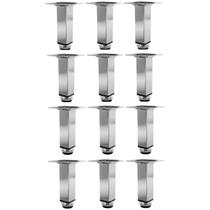 Kit 12 Pé Para Móveis Regulável Quadrado Cromado 12cm Aço