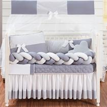Kit 12 peças Berço Protetor Americano Trançado Menino Doce de Bebê Cinza com saia berço Kit 12 peças Berço Protetor Americano Trançado Menino Doce de Bebê Cinza com saia berço