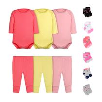 Kit 12 Peças Body Bebê Menina Manga Longa Calça Mijão e Meias Kit 12 Peças Body Bebê Menina Manga Longa Calça Mijão e Meias