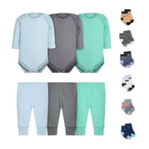 Kit 12 Peças Body Bebê Menino Manga Longa Calça Mijão e Meias Kit 12 Peças Body Bebê Menino Manga Longa Calça Mijão e Meias