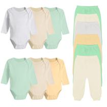 Kit 12 Peças Body Manga Longa E Mijão Roupa De Bebê Algodão