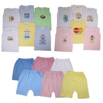 Kit 12 Peças Camiseta Regata Estampada Short Bebê Algodão - Batutinhas Baby