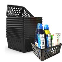 Kit 12 Peças Cesto Organizador Grande Plástico Multiuso 29x20,5 Preto