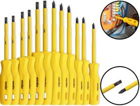 Kit 12 Peças Chaves De Fenda E Phillips Haste Isolada Cabo Anatômico Fixar E Soltar Parafusos Vonder Kit 12 Peças Chaves De Fenda E Phillips Haste Isolada Cabo Anatômico Fixar E Soltar Parafusos Vonder
