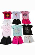 kit 12 Peças de Roupas Infantil Feminina 6 Camisetas e 6 Bermudas