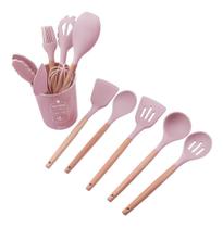 Kit 12 Peças De Talheres Silicone Madeira Utensílios Premium