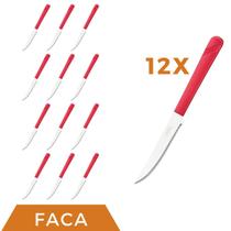 Kit 12 Peças Facas Aço Inox Plástico Vermelho Luna Almoço
