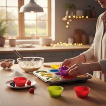 Kit 12 Peças Forma de Silicone Sortida Antiaderente Resistente Forno Micro-ondas