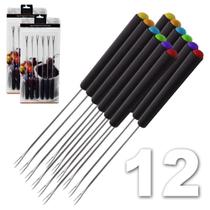 Kit 12 Peças Garfos Espeto Para Fondue Em Inox Pontas Color Kit 12 Peças Garfos Espeto Para Fondue Em Inox Pontas Color