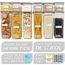 Kit 12 Peças Herméticos 6 POTES 2,15L 6 POTES 710ml Trava Reforçada Vedado