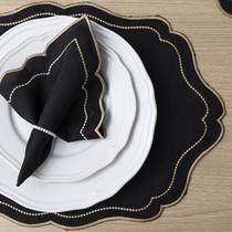 Kit 12 Peças Mesa Posta 6 Lugares com Sousplat e Jogo Americano Realeza Bordado Dourado Luxo e Sofisticação à Mesa