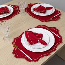 Kit 12 Peças Mesa Posta 6 Lugares com Sousplat e Jogo Americano Realeza Bordado Dourado Luxo e Sofisticação à Mesa