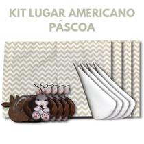 Kit 12 Peças Mesa Posta Lugar americano+porta+guardanapo - Chevron verde