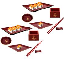 Kit 12 Pecas para Comida Japonesa Pratos Copo Molheira Hashi Hashioki Nihon Shikko