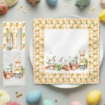 Kit 12 Peças Páscoa com 6 Porta Talher e 6 Guardanapos Decorativos para Mesa Posta Charmosa e Almoço em Família