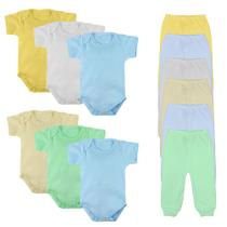 Kit 12 Peças Roupa De Bebê Body Manga Curta e Mijão Suedine