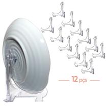 Kit 12 Peças Suporte P/ Pratos Acrílico Transparente 17,5cm Kit 12 Peças Suporte P/ Pratos Acrílico Transparente 17,5cm