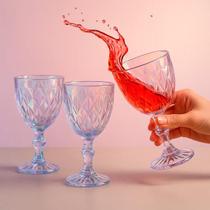 Kit 12 Peças Taças Vidro 300ml 50ml Relevo Base Losango Sucos