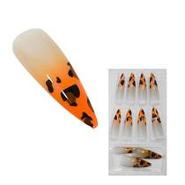 Kit 12 Peças Unhas Postiças Realistas Decoradas Formato Stiletto Grande Fácil Aplicação Nail Art