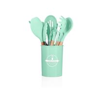 Kit 12 Peças Utensílios Silicone Cinza Concha Colher Madeira