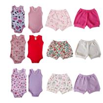 Kit 12 Peças Verão Bebê 6 Body Regata + 6 Short Tapa Fralda