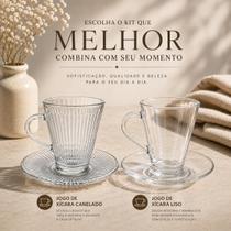 Kit 12 Peças Xícaras Com Pires em Vidro Transparente Chá Café