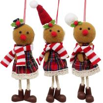 Kit 12 Pendentes Biscoito Xadrez Decoração Árvore Natal 17cm