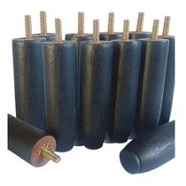 Kit 12 Pés Cama Box 12cm Madeira Maciça Preto Rosca 5/16 Universal P/ 2 Camas Solteiro ou Reforço Queen King Baú Sofá