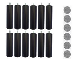 Kit 12 Pés De Cama Box ou Baú Queen King Tubo Preto 13cm C/ Feltro Protetor Adesivo