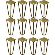 Kit 12 Pés de Metal 25 CM Hairpin Legs Rack e Puffs Dourado G41