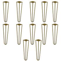 Kit 12 Pés de Metal 30 CM Hairpin Legs Mesa de Canto Rack e Puffs Dourado G41