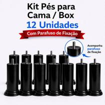 Kit 12 Pés Para Cama Box 12cm Cabeceira Pezinho Plástico Com Parafuso Universal Suporta Até 250 kg