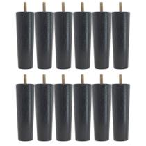 Kit 12 Pés Para Cama Box Baú Solteiro Casal Pé Para Moveis 13cm Preto