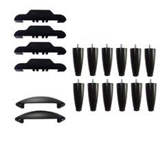 Kit 12 Pés Para Cama Box ou Baú Juvene Preto 12cm Com Regulagem + 2 Chapinhas De Unir Box