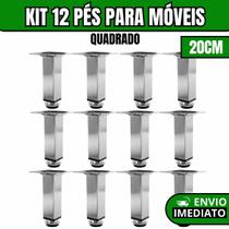 Kit 12 Pés Para Móveis Regulável Quadrado Cromado Pezinho Base Para Móveis Cama Armário 20cm